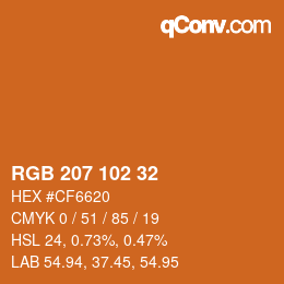 Color code: RGB 207 102 32 | qconv.com