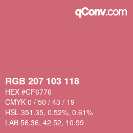 颜色代码: RGB 207 103 118 | qconv.com