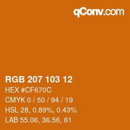 Color code: RGB 207 103 12 | qconv.com