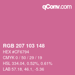 Color code: RGB 207 103 148 | qconv.com
