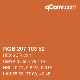 Color code: RGB 207 103 52 | qconv.com
