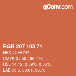 Color code: RGB 207 103 71 | qconv.com