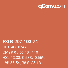 颜色代码: RGB 207 103 74 | qconv.com