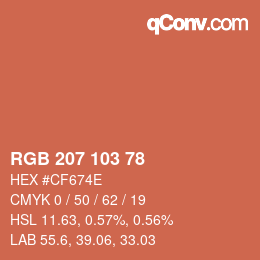 カラーコード: RGB 207 103 78 | qconv.com