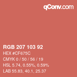 Color code: RGB 207 103 92 | qconv.com