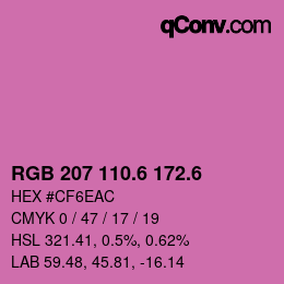 カラーコード: RGB 207 110.6 172.6 | qconv.com
