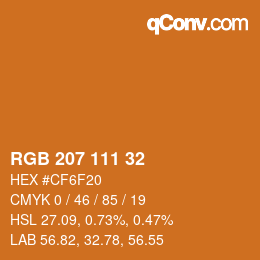 Color code: RGB 207 111 32 | qconv.com