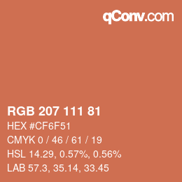 Color code: RGB 207 111 81 | qconv.com