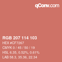 Color code: RGB 207 114 103 | qconv.com