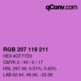Color code: RGB 207 119 211 | qconv.com