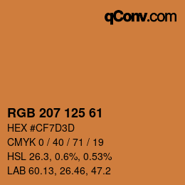 Color code: RGB 207 125 61 | qconv.com