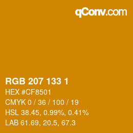 Color code: RGB 207 133 1 | qconv.com