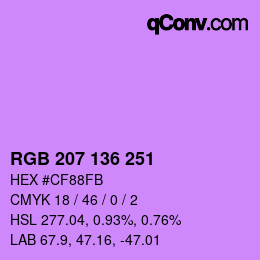 Color code: RGB 207 136 251 | qconv.com