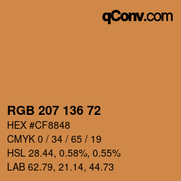 Color code: RGB 207 136 72 | qconv.com