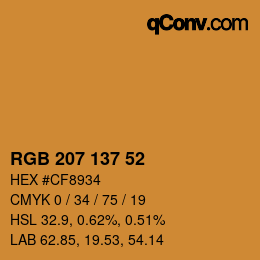 Color code: RGB 207 137 52 | qconv.com