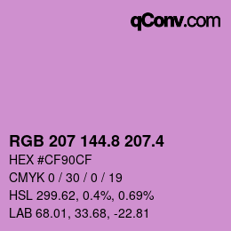 カラーコード: RGB 207 144.8 207.4 | qconv.com