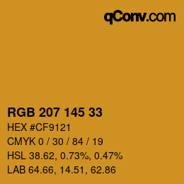 Color code: RGB 207 145 33 | qconv.com