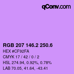 カラーコード: RGB 207 146.2 250.6 | qconv.com