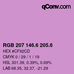 カラーコード: RGB 207 146.6 205.6 | qconv.com
