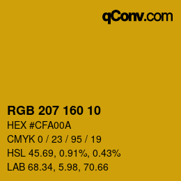 Color code: RGB 207 160 10 | qconv.com