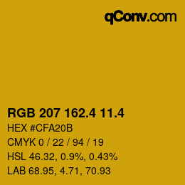 カラーコード: RGB 207 162.4 11.4 | qconv.com