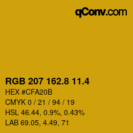 カラーコード: RGB 207 162.8 11.4 | qconv.com