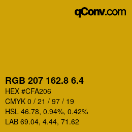 カラーコード: RGB 207 162.8 6.4 | qconv.com