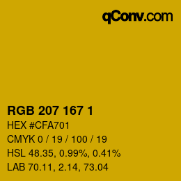 Color code: RGB 207 167 1 | qconv.com