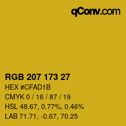 Color code: RGB 207 173 27 | qconv.com