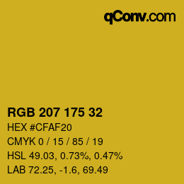 Color code: RGB 207 175 32 | qconv.com