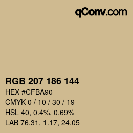 Color code: RGB 207 186 144 | qconv.com