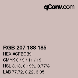 Color code: RGB 207 188 185 | qconv.com