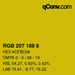 Color code: RGB 207 188 8 | qconv.com