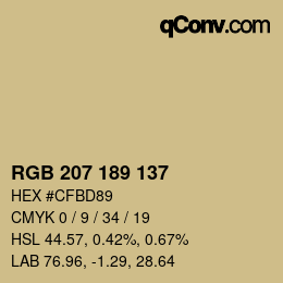 Color code: RGB 207 189 137 | qconv.com