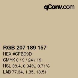 Color code: RGB 207 189 157 | qconv.com