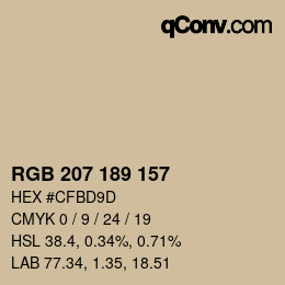 カラーコード: RGB 207 189 157 | qconv.com