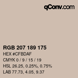 Color code: RGB 207 189 175 | qconv.com