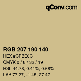 カラーコード: RGB 207 190 140 | qconv.com