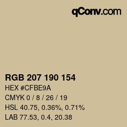 Color code: RGB 207 190 154 | qconv.com
