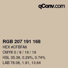 Color code: RGB 207 191 168 | qconv.com