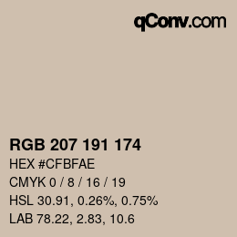 カラーコード: RGB 207 191 174 | qconv.com