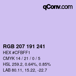 Color code: RGB 207 191 241 | qconv.com