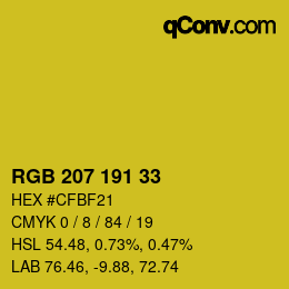 Color code: RGB 207 191 33 | qconv.com