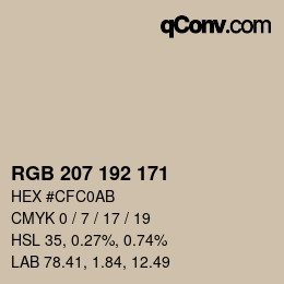 カラーコード: RGB 207 192 171 | qconv.com