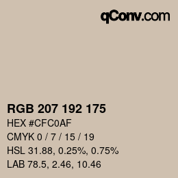 Color code: RGB 207 192 175 | qconv.com