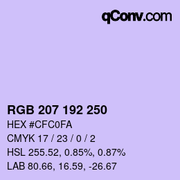 カラーコード: RGB 207 192 250 | qconv.com