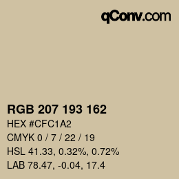カラーコード: RGB 207 193 162 | qconv.com