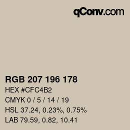 Color code: RGB 207 196 178 | qconv.com