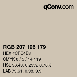 Color code: RGB 207 196 179 | qconv.com