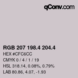 カラーコード: RGB 207 198.4 204.4 | qconv.com